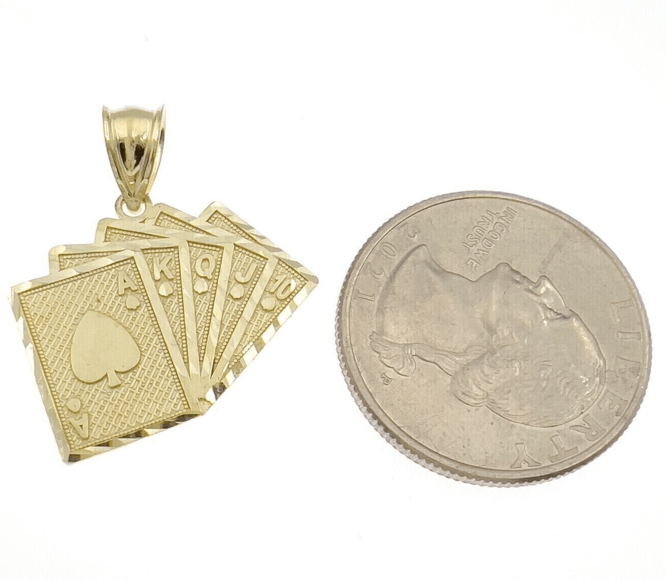 10k Yellow Gold Charm Poker Pendant Card Royal Flush REAL 10KT & FREE SHIPPING - Reva Jeweler
