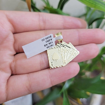 10k Yellow Gold Charm Poker Pendant Card Royal Flush REAL 10KT & FREE SHIPPING - Reva Jeweler