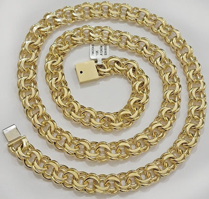 10k Yellow Gold Chino Chain Solid Link Necklace 10mm 22" - 26" Real 10kt Box Clasp - Reva Jeweler
