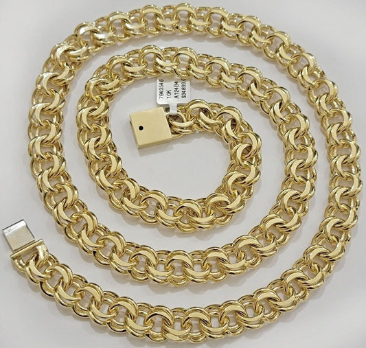 10k Yellow Gold Chino Chain Solid Link Necklace 9mm 22" - 26" Real 10kt Box Clasp - Reva Jeweler