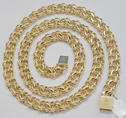 10k Yellow Gold Chino Chain Solid Link Necklace 9mm 22" - 26" Real 10kt Box Clasp - Reva Jeweler