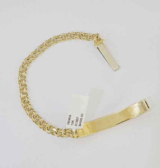 10k Yellow Gold Chino ID Bracelet Size 8" 6mm Inches Box Lock Real 10kt - Reva Jeweler
