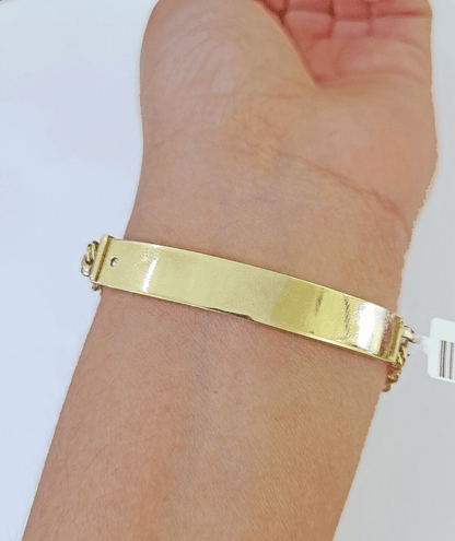 10k Yellow Gold Chino ID Bracelet Size 8" 6mm Inches Box Lock Real 10kt - Reva Jeweler