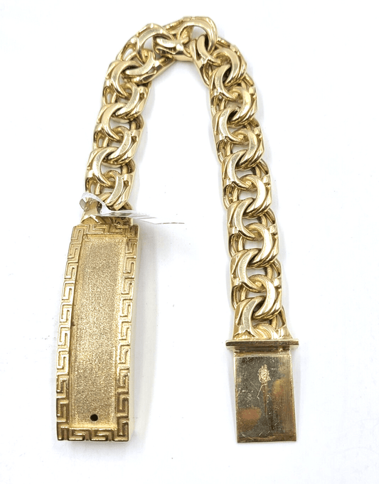 10k Yellow Gold Chino Link ID Bracelet 13 mm 9 Inch For Men's 10kt Gold - Reva Jeweler