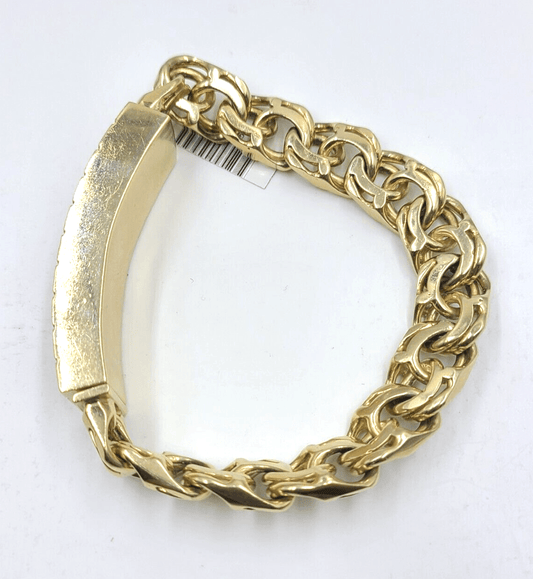 10k Yellow Gold Chino Link ID Bracelet 13 mm 9 Inch For Men's 10kt Gold - Reva Jeweler