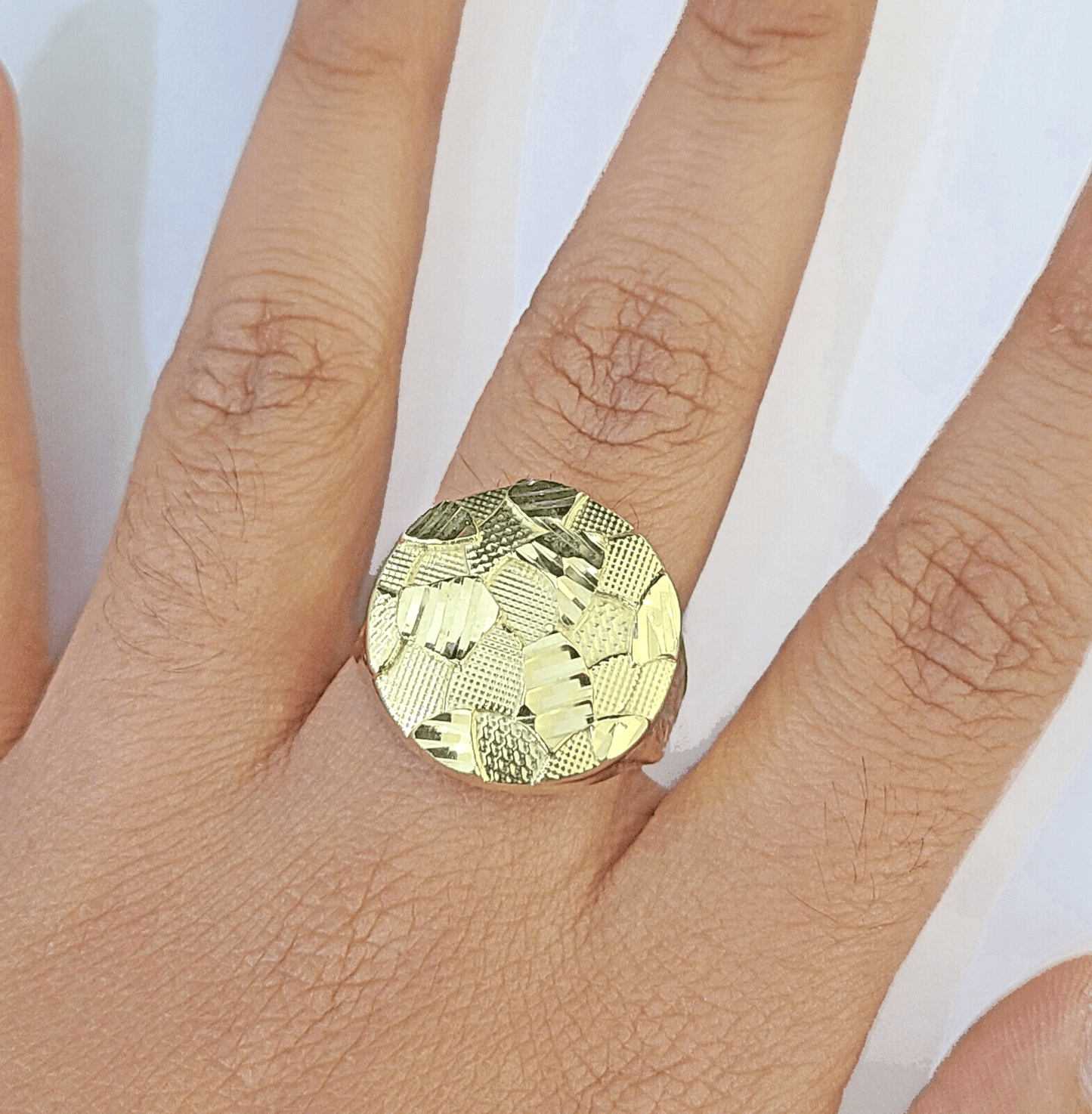 10k yellow Gold Circular Nugget Men Ring Real - Reva Jeweler