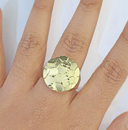 10k yellow Gold Circular Nugget Men Ring Real - Reva Jeweler