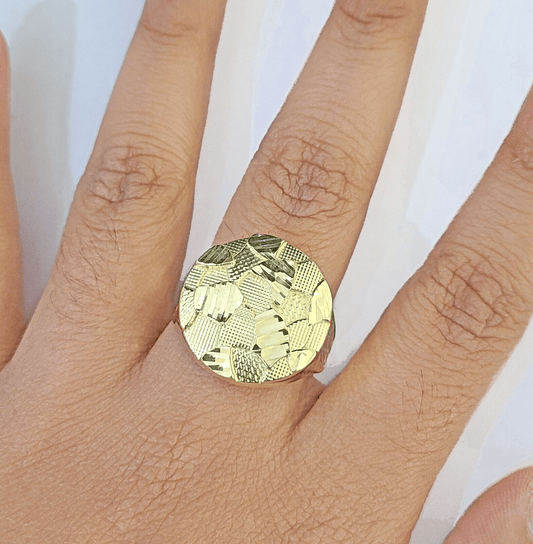 10k yellow Gold Circular Nugget Men Ring Real - Reva Jeweler