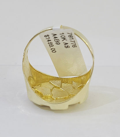 10k yellow Gold Circular Nugget Men Ring Real - Reva Jeweler