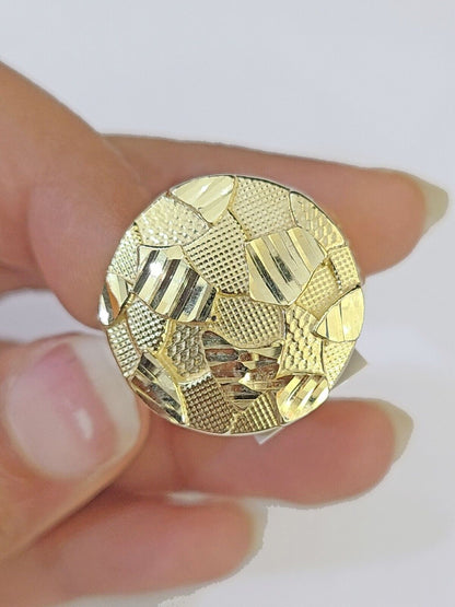 10k yellow Gold Circular Nugget Men Ring Real - Reva Jeweler