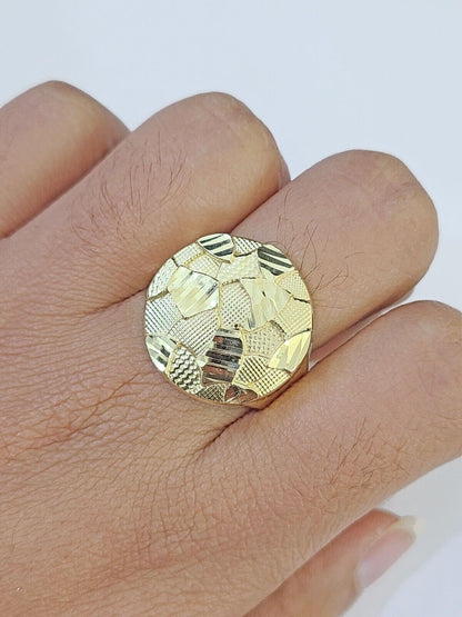 10k yellow Gold Circular Nugget Men Ring Real - Reva Jeweler