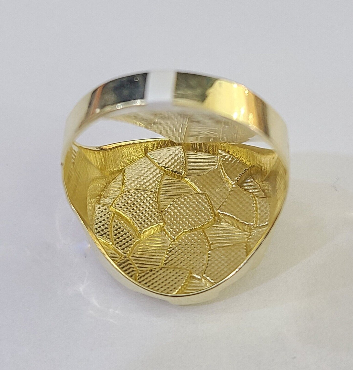 10k yellow Gold Circular Nugget Men Ring Real - Reva Jeweler