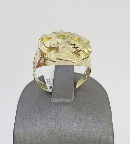 10k yellow Gold Circular Nugget Men Ring Real - Reva Jeweler