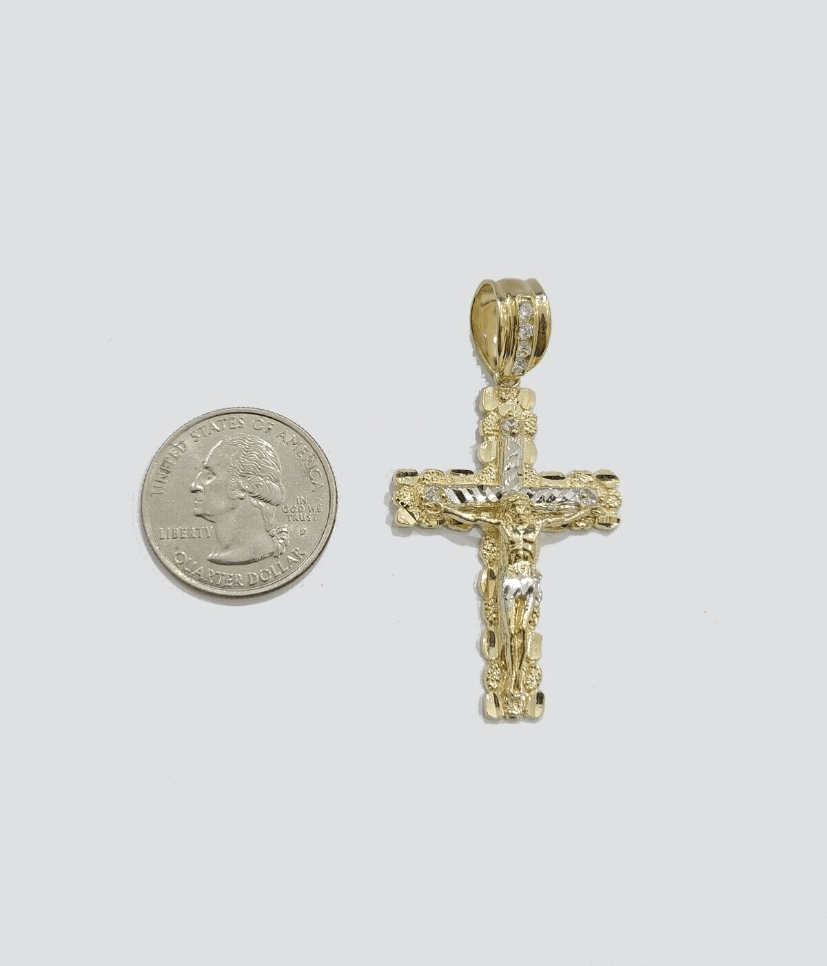 10k Yellow Gold Coss Pendant Charm Jesus Crucifix Cross 2'' Inch Real 10KT Gold - Reva Jeweler