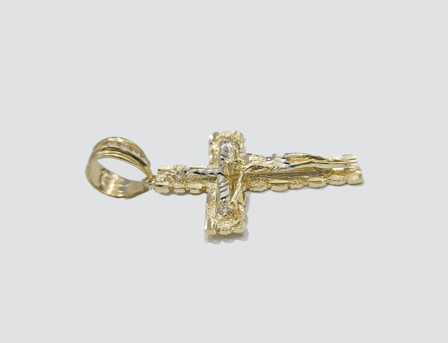 10k Yellow Gold Coss Pendant Charm Jesus Crucifix Cross 2'' Inch Real 10KT Gold - Reva Jeweler