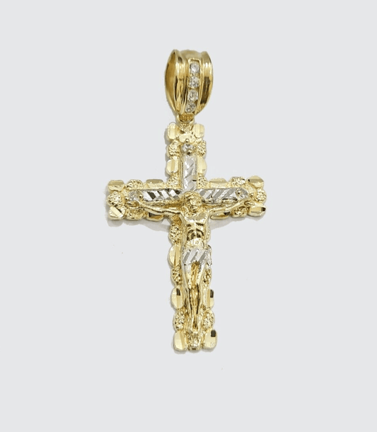 10k Yellow Gold Coss Pendant Charm Jesus Crucifix Cross 2'' Inch Real 10KT Gold - Reva Jeweler