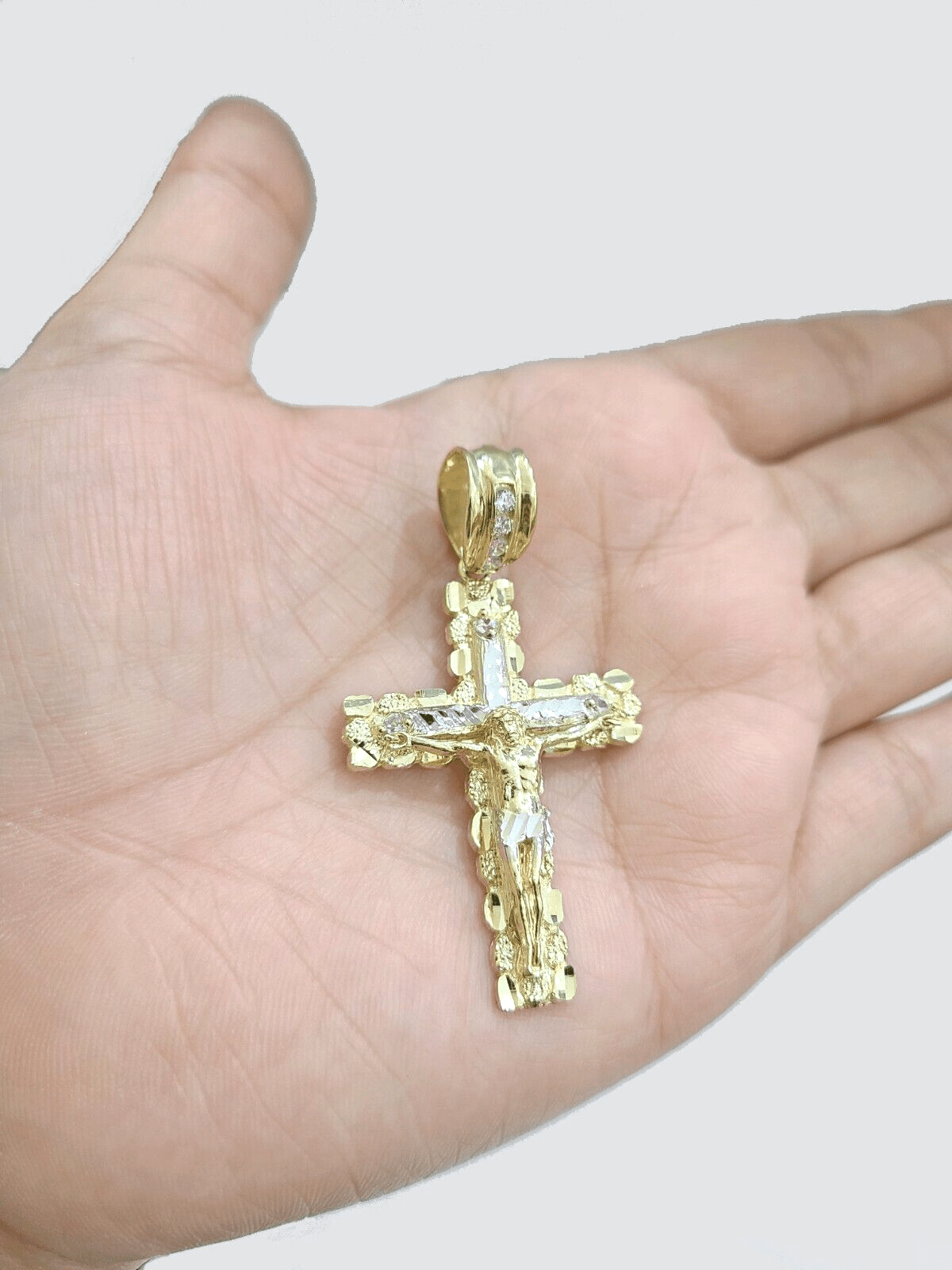 10k Yellow Gold Coss Pendant Charm Jesus Crucifix Cross 2'' Inch Real 10KT Gold - Reva Jeweler