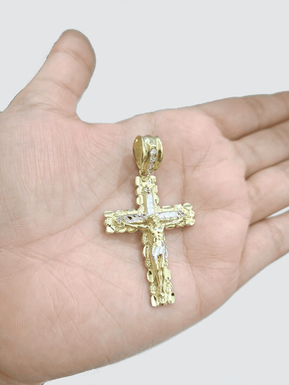 10k Yellow Gold Coss Pendant Charm Jesus Crucifix Cross 2'' Inch Real 10KT Gold - Reva Jeweler