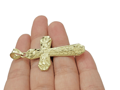 10k Yellow Gold Cross Charm Jesus Pendant 2'' Inch Necklace Chain Real 10kt SALE - Reva Jeweler