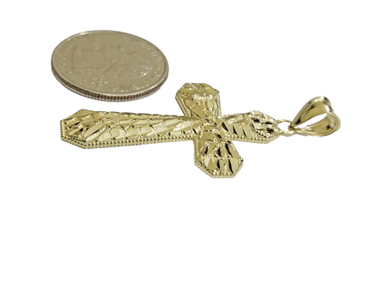 10k Yellow Gold Cross Charm Jesus Pendant 2'' Inch Necklace Chain Real 10kt SALE - Reva Jeweler