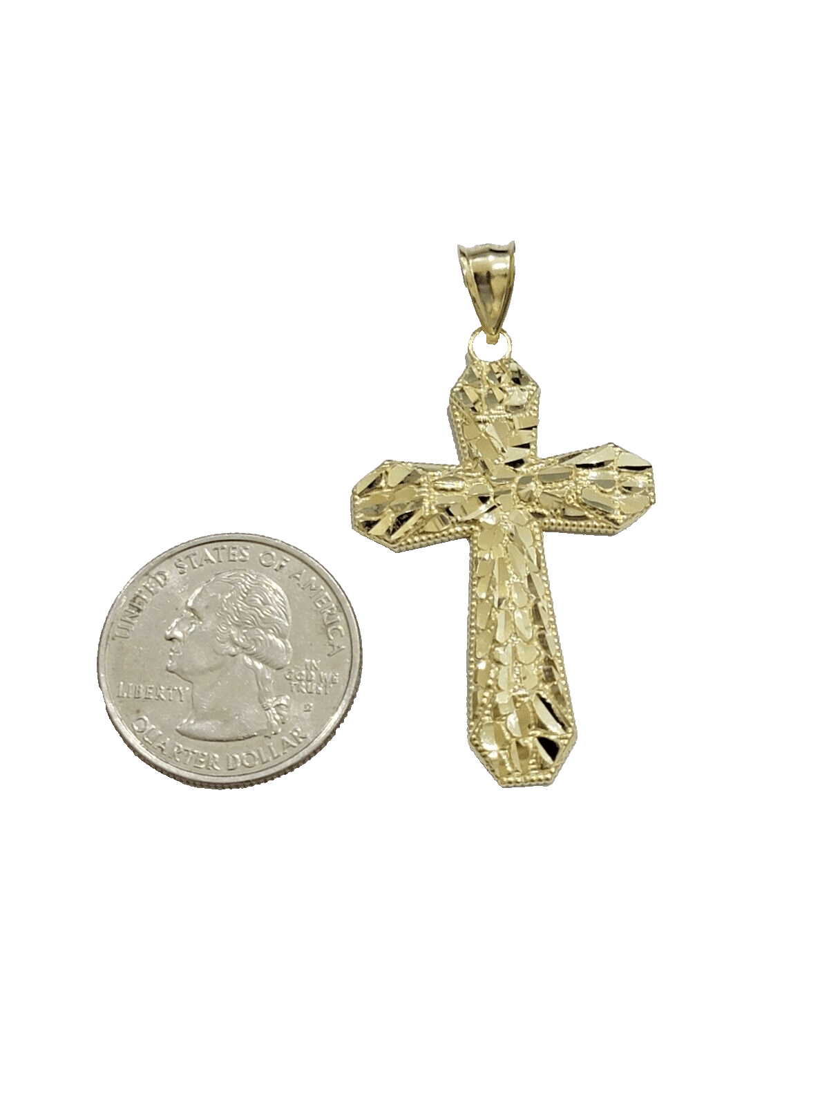 10k Yellow Gold Cross Charm Jesus Pendant 2'' Inch Necklace Chain Real 10kt SALE - Reva Jeweler