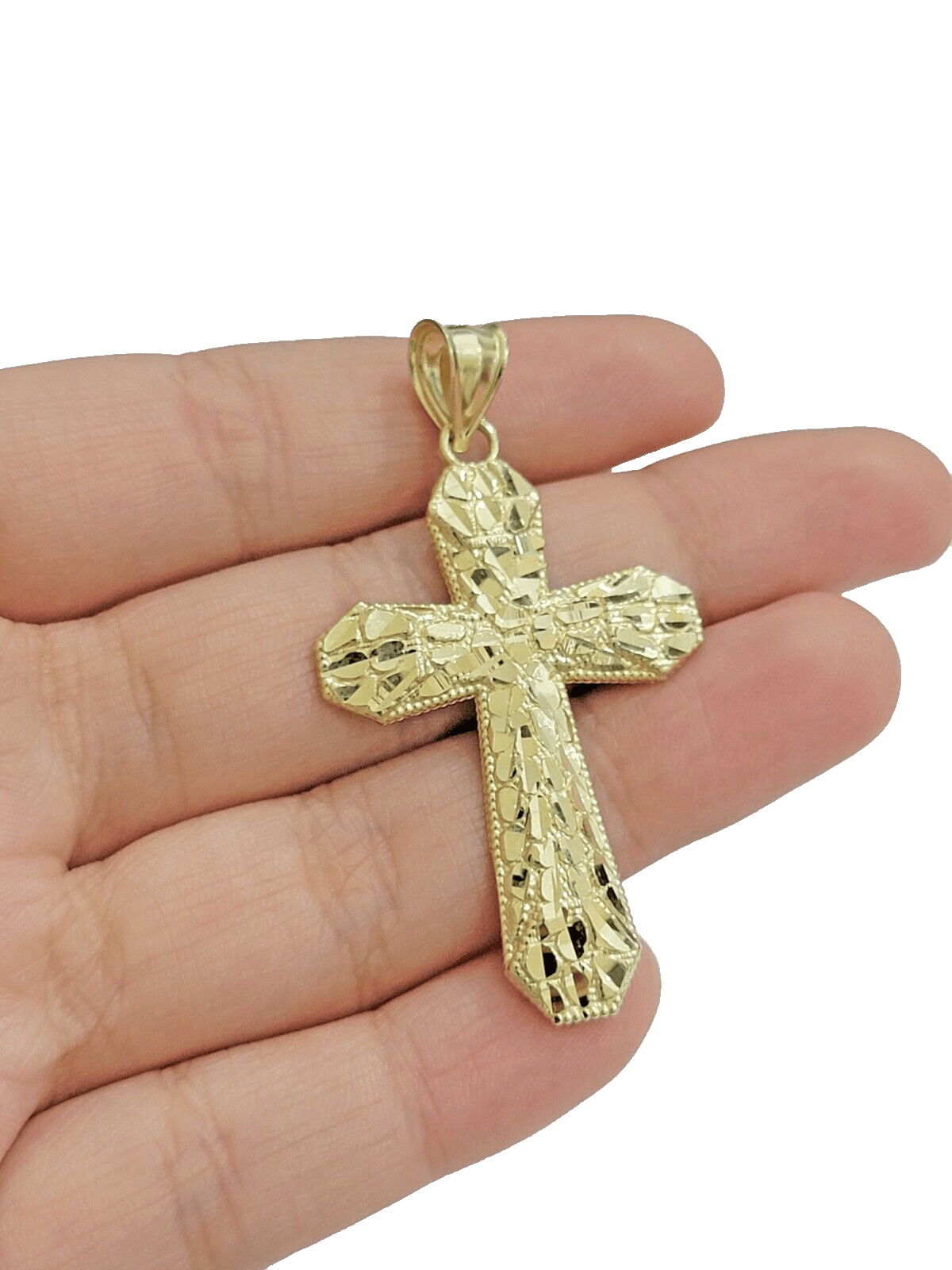 10k Yellow Gold Cross Charm Jesus Pendant 2'' Inch Necklace Chain Real 10kt SALE - Reva Jeweler
