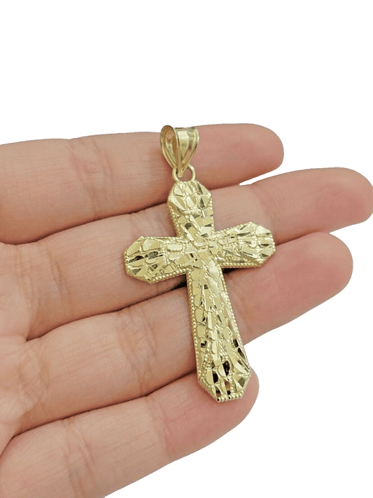 10k Yellow Gold Cross Charm Jesus Pendant 2'' Inch Necklace Chain Real 10kt SALE - Reva Jeweler