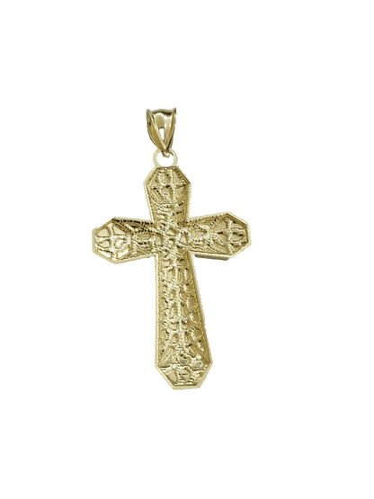 10k Yellow Gold Cross Charm Jesus Pendant 2'' Inch Necklace Chain Real 10kt SALE - Reva Jeweler