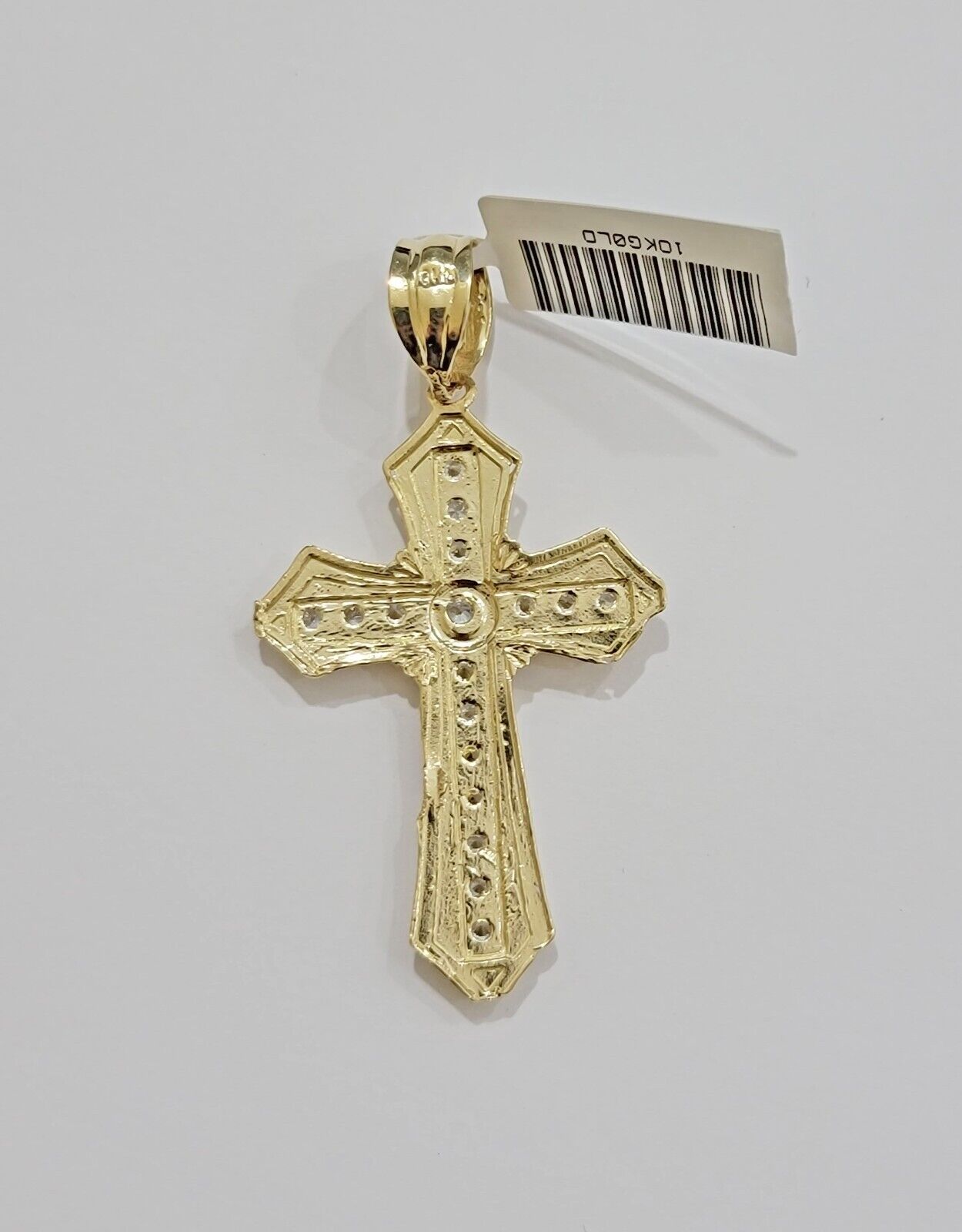 10k Yellow Gold Cross Charm pendant 2" Inch With Cubic Zirconia For Sale - Reva Jeweler