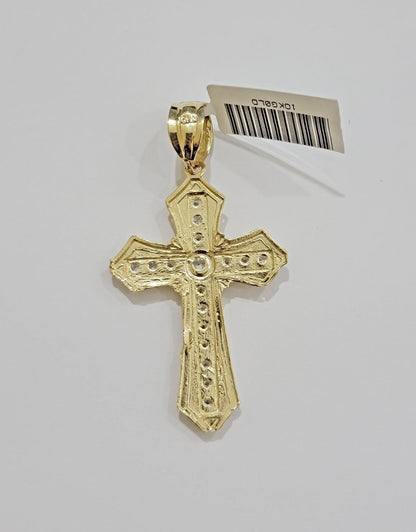 10k Yellow Gold Cross Charm pendant 2" Inch With Cubic Zirconia For Sale - Reva Jeweler