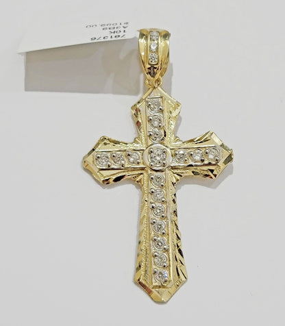 10k Yellow Gold Cross Charm pendant 2" Inch With Cubic Zirconia For Sale - Reva Jeweler