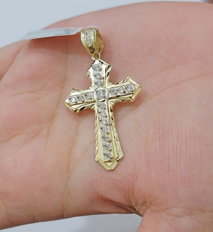 10k Yellow Gold Cross Charm pendant 2" Inch With Cubic Zirconia For Sale - Reva Jeweler