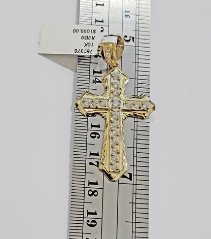 10k Yellow Gold Cross Charm pendant 2" Inch With Cubic Zirconia For Sale - Reva Jeweler