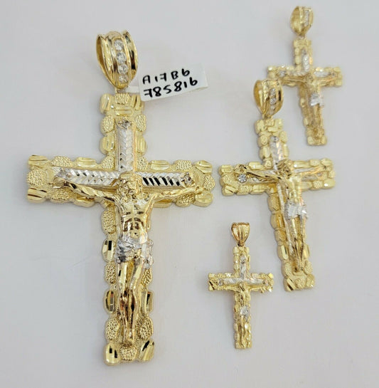 10k yellow Gold cross Pendant charm Jesus crucifix 4" 3" 2" 1.5" Men women, REAL - Reva Jeweler