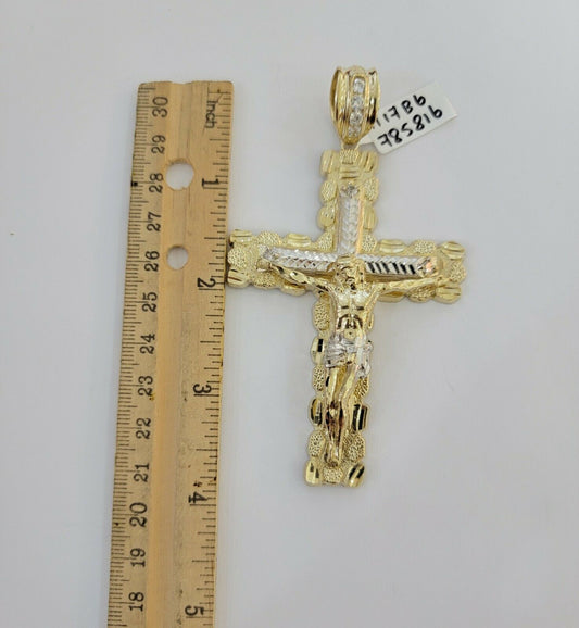 10k yellow Gold cross Pendant charm Jesus crucifix 4" 3" 2" 1.5" Men women, REAL - Reva Jeweler