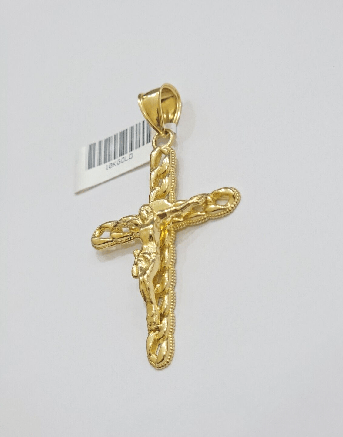 10K Yellow Gold Cross Pendant Mens Jesus Crucifix Charm 2.5 Inch For Thick Chain - Reva Jeweler