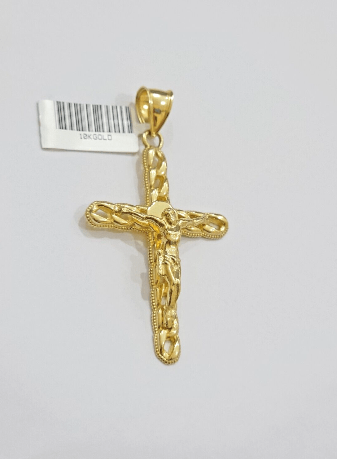 10K Yellow Gold Cross Pendant Mens Jesus Crucifix Charm 2.5 Inch For Thick Chain - Reva Jeweler