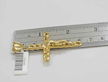 10K Yellow Gold Cross Pendant Mens Jesus Crucifix Charm 2.5 Inch For Thick Chain - Reva Jeweler