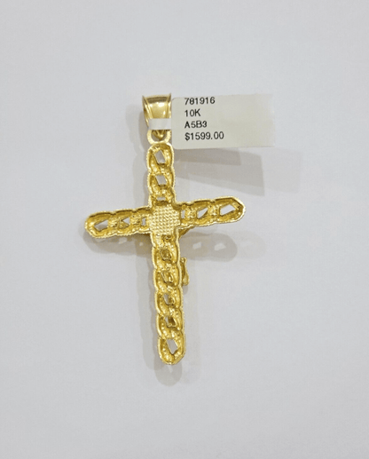 10K Yellow Gold Cross Pendant Mens Jesus Crucifix Charm 2.5 Inch For Thick Chain - Reva Jeweler