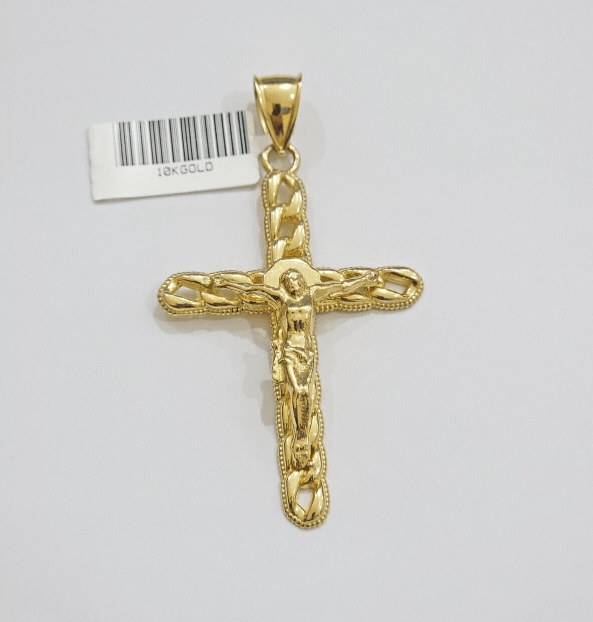 10K Yellow Gold Cross Pendant Mens Jesus Crucifix Charm 2.5 Inch For Thick Chain - Reva Jeweler