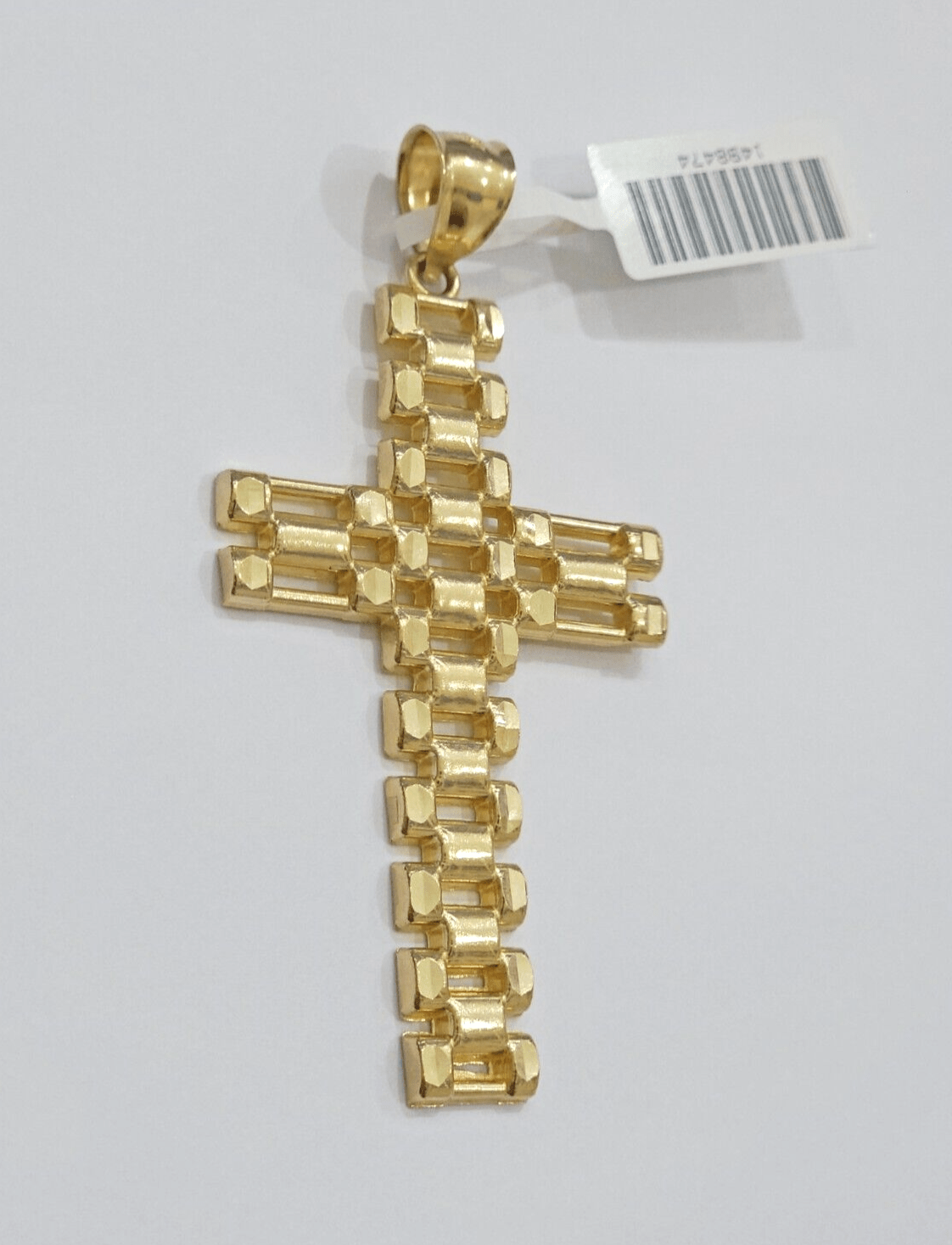 10K Yellow Gold Cross Pendant Mens Jesus Crucifix Charm 2.8 Inch For Thick Chain - Reva Jeweler