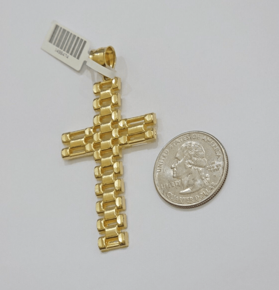 10K Yellow Gold Cross Pendant Mens Jesus Crucifix Charm 2.8 Inch For Thick Chain - Reva Jeweler