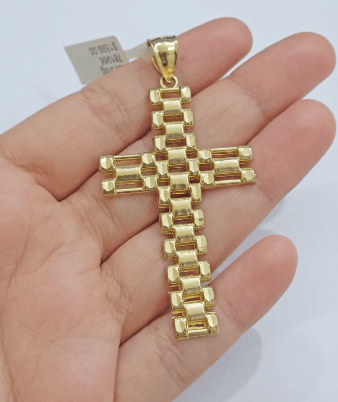 10K Yellow Gold Cross Pendant Mens Jesus Crucifix Charm 2.8 Inch For Thick Chain - Reva Jeweler