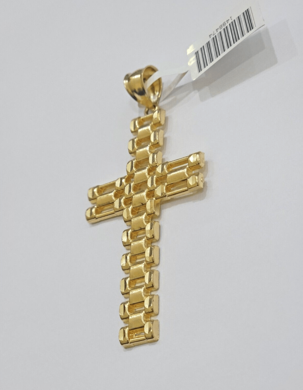 10K Yellow Gold Cross Pendant Mens Jesus Crucifix Charm 2.8 Inch For Thick Chain - Reva Jeweler