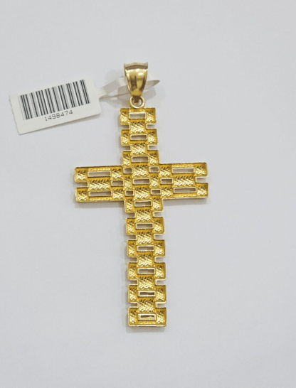 10K Yellow Gold Cross Pendant Mens Jesus Crucifix Charm 2.8 Inch For Thick Chain - Reva Jeweler