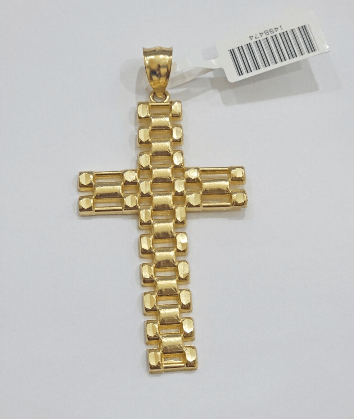 10K Yellow Gold Cross Pendant Mens Jesus Crucifix Charm 2.8 Inch For Thick Chain - Reva Jeweler