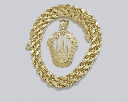 10k Yellow Gold Crown Charm Rope Chain 7mm 20'' Necklace Pendant 10kt Real SALE - Reva Jeweler