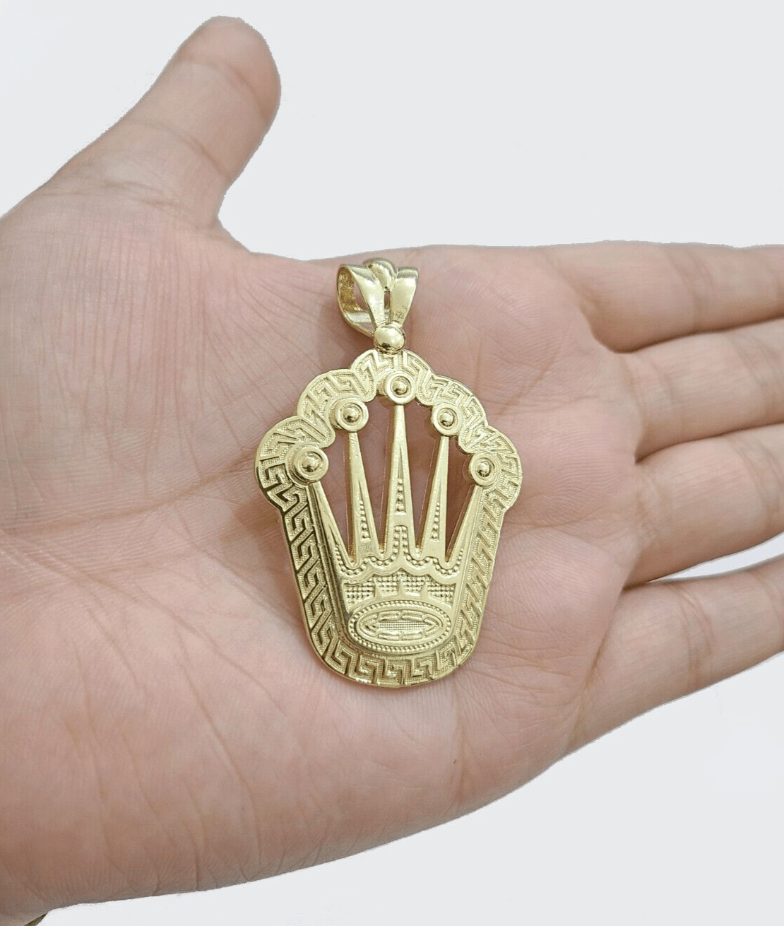 10k Yellow Gold Crown Charm Rope Chain Necklace 7mm 2'' Pendant 10kt Real SALE - Reva Jeweler