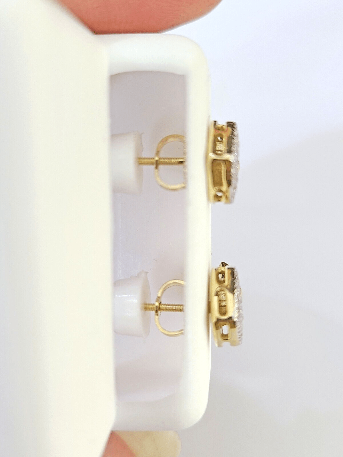 10k Yellow gold Crown Heart Earring Real Diamond screw - back Women Men studs - Reva Jeweler