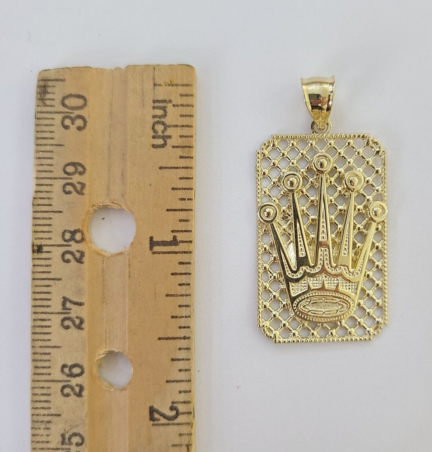 10K Yellow Gold Crown Pendent 4mm 18" 20" 22"24"26" Inch Miami Cuban Chain - Reva Jeweler